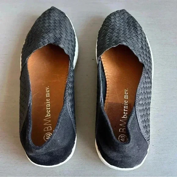 BM Bernie Mev. Woven Loafer Slip On Size 40 US 9 Black Flat Comfort White Sole - Picture 8 of 11